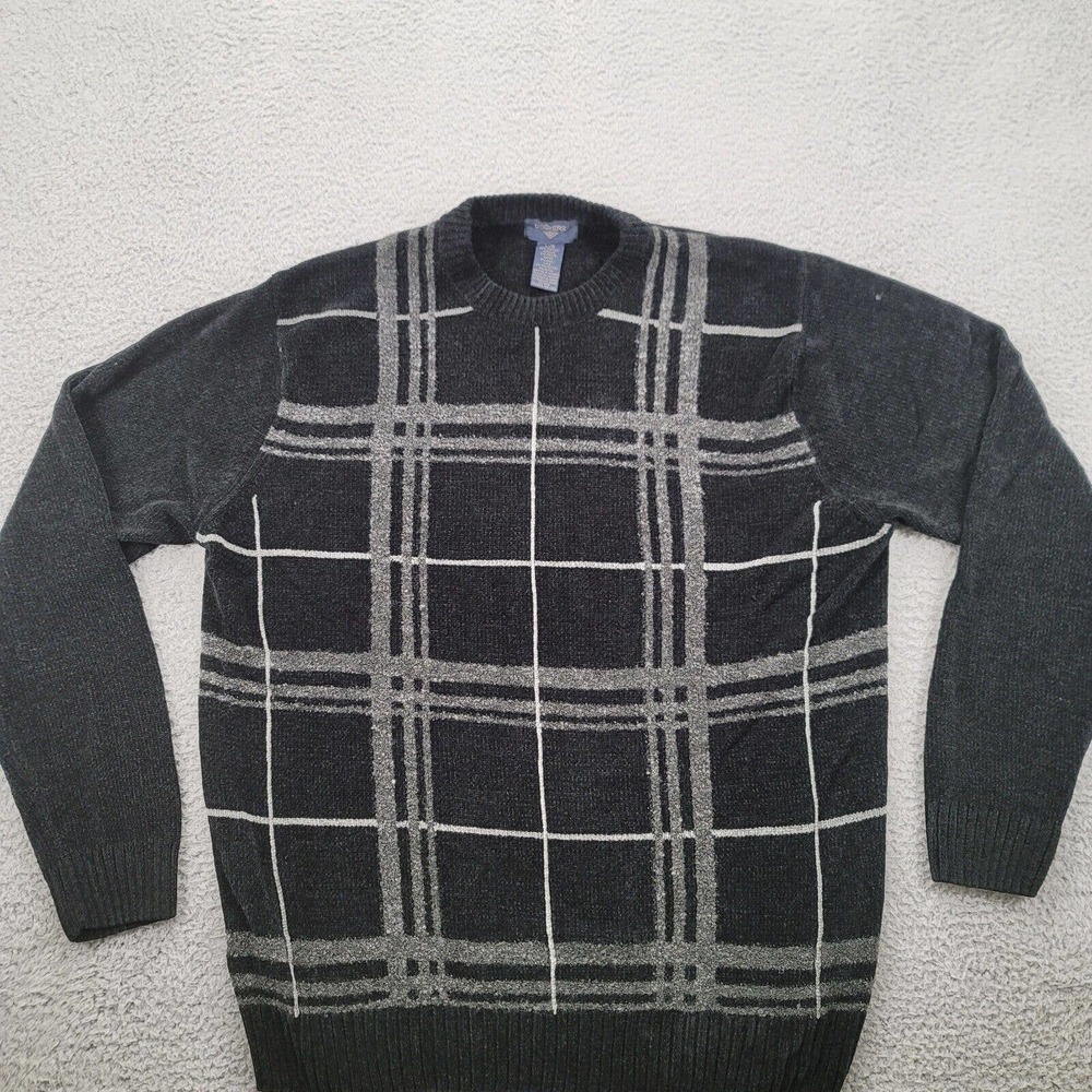 Dockers Sweater Mens Large Black Plaid wool Vintage Long Sleeve Grandpacore